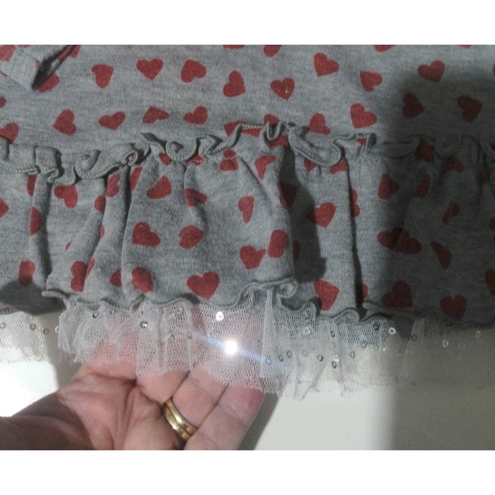 Littoe Potatoes Toddler Girl Gray Long Sleeve Top With Hearts Tulle Hem. Size 4 - Picture 3 of 6